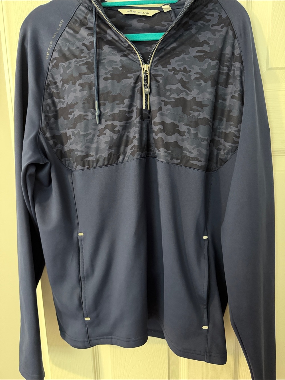 Peter Millar Navy Camo-Accent Quarter-Zip Performance Jacket